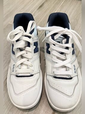 New Balance White and Navy 550 Retro Sneakers